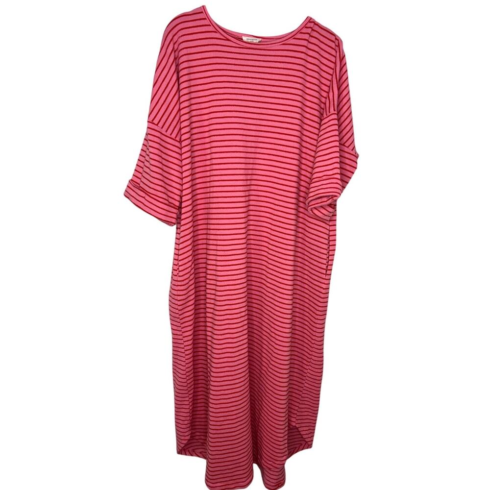 Anniewear LA Pink Terry Striped Oversized Lounge Midi Dress Size Medium